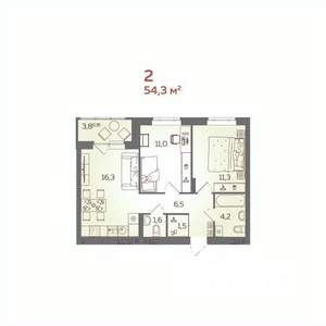 2-к квартира, вторичка, 54м2, 16/21 этаж