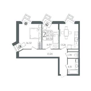2-к квартира, вторичка, 61м2, 19/22 этаж