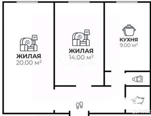 2-к квартира, вторичка, 57м2, 1/5 этаж