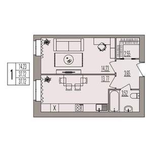1-к квартира, вторичка, 38м2, 2/3 этаж