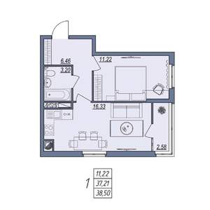 1-к квартира, вторичка, 39м2, 2/8 этаж