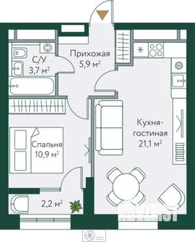 1-к квартира, вторичка, 44м2, 19/24 этаж