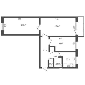 3-к квартира, вторичка, 60м2, 5/9 этаж