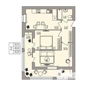2-к квартира, вторичка, 55м2, 1/3 этаж