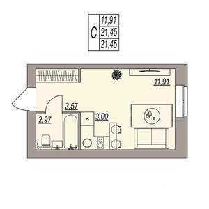 Студия квартира, вторичка, 21м2, 3/3 этаж