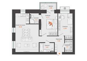 2-к квартира, строящийся дом, 72м2, 3/8 этаж