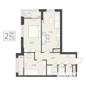 2-к квартира, вторичка, 62м2, 2/17 этаж