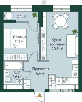 1-к квартира, вторичка, 44м2, 16/24 этаж