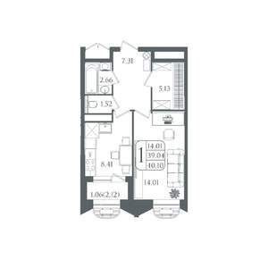 1-к квартира, вторичка, 40м2, 21/22 этаж