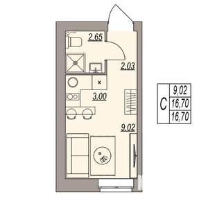 Студия квартира, вторичка, 17м2, 2/3 этаж