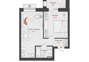 1-к квартира, вторичка, 45м2, 6/8 этаж
