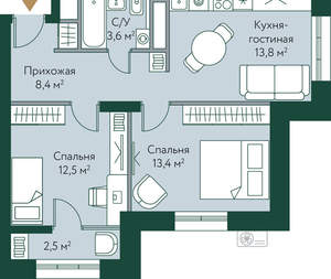 2-к квартира, вторичка, 54м2, 18/24 этаж