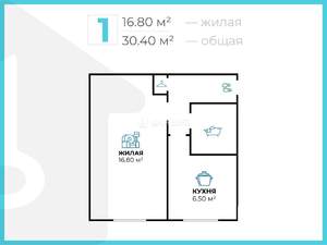 1-к квартира, вторичка, 30м2, 1/5 этаж