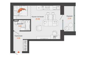 Студия квартира, строящийся дом, 37м2, 7/8 этаж