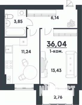 1-к квартира, вторичка, 36м2, 1/5 этаж