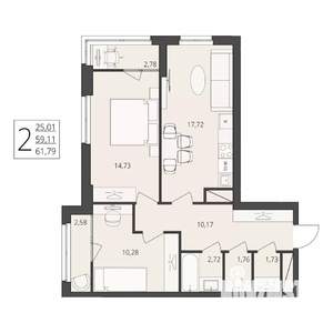 2-к квартира, вторичка, 62м2, 9/17 этаж