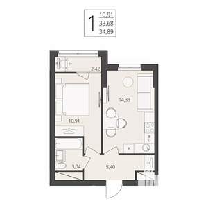 1-к квартира, вторичка, 35м2, 9/17 этаж