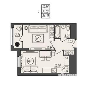 1-к квартира, вторичка, 34м2, 16/17 этаж