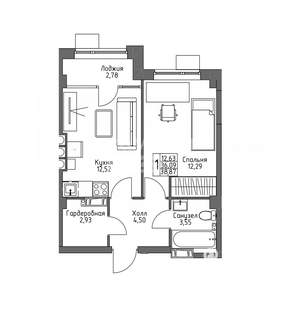 2-к квартира, вторичка, 40м2, 4/9 этаж