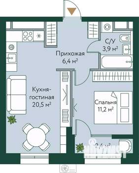 1-к квартира, строящийся дом, 44м2, 5/24 этаж
