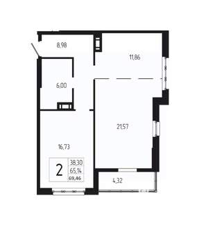 2-к квартира, вторичка, 69м2, 4/18 этаж