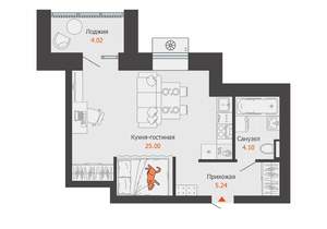 Студия квартира, строящийся дом, 36м2, 1/8 этаж