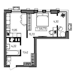 1-к квартира, вторичка, 47м2, 12/23 этаж