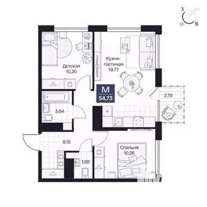 2-к квартира, вторичка, 55м2, 5/9 этаж