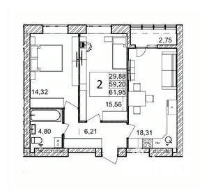 2-к квартира, вторичка, 62м2, 2/9 этаж