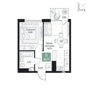 Студия квартира, вторичка, 36м2, 3/8 этаж