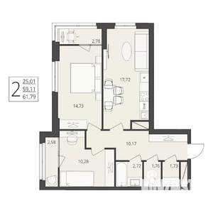 2-к квартира, вторичка, 62м2, 8/17 этаж