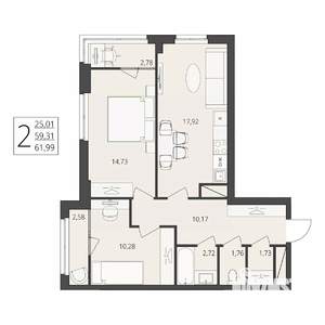 2-к квартира, вторичка, 62м2, 2/17 этаж