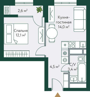 1-к квартира, вторичка, 37м2, 14/24 этаж
