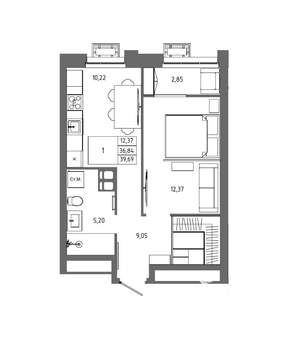 1-к квартира, вторичка, 40м2, 5/23 этаж