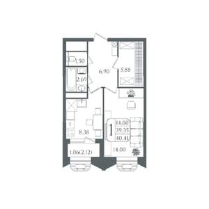 1-к квартира, вторичка, 40м2, 16/22 этаж