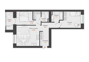 2-к квартира, строящийся дом, 67м2, 2/8 этаж