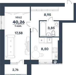 1-к квартира, строящийся дом, 40м2, 4/5 этаж
