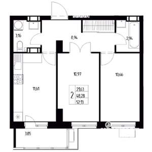 2-к квартира, вторичка, 53м2, 10/19 этаж