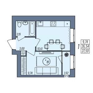 1-к квартира, вторичка, 28м2, 6/8 этаж