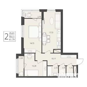 2-к квартира, вторичка, 62м2, 9/17 этаж