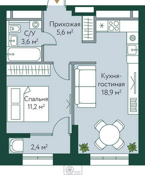1-к квартира, вторичка, 42м2, 19/24 этаж