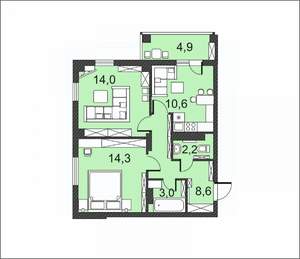 2-к квартира, вторичка, 58м2, 6/17 этаж