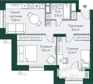 2-к квартира, вторичка, 54м2, 5/24 этаж