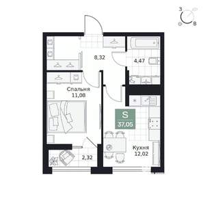 1-к квартира, вторичка, 37м2, 4/9 этаж