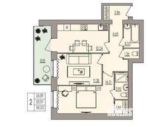 2-к квартира, вторичка, 58м2, 1/3 этаж