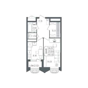 1-к квартира, вторичка, 40м2, 20/22 этаж