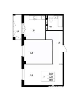 Студия квартира, вторичка, 60м2, 1/17 этаж