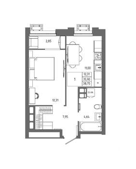 1-к квартира, вторичка, 39м2, 19/23 этаж