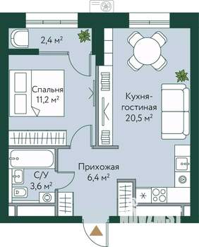 1-к квартира, вторичка, 44м2, 13/24 этаж