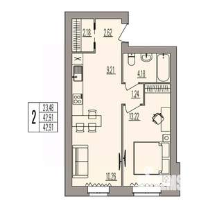 2-к квартира, вторичка, 43м2, 3/3 этаж